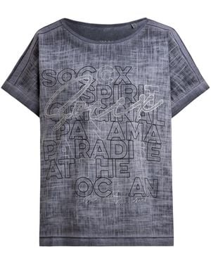 SOCCX Blusenshirt Im Stoffmix Mit Artwork - Grau
