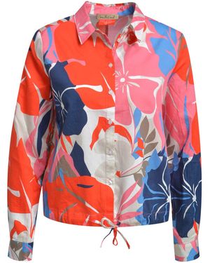 Smith & Soul Gemusterte Bluse Cropped Mit Tunnelzugband - Rot