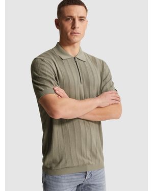 Cast Iron Shirt Polo Shirt With Zipper Closure And Allover Texture - Grün