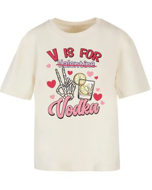 F4NT4STIC T-Shirt 'Anti Valentinstag V Is For Vodka' - Weiß