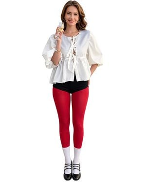 KoJooin Bluse Damen Babydoll-Bluse Mit Schleifenbindung, Langarm & Rüschen Verspielt, Luftig Und Feminin - Rot