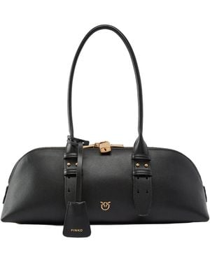 Pinko Schultertasche Bowling Horizontal Big Vitello Morbido - Schwarz