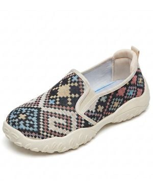 BONVERANO Slipper Damen Slip-On Freizeitschuhe Mit Webmuster Und Plateausohle - Mehrfarbig