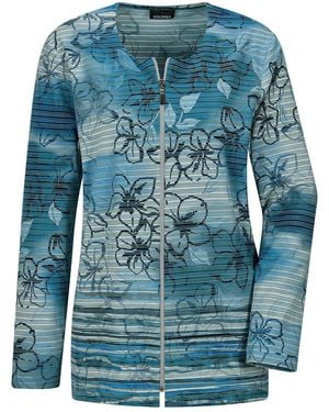 Goldner Shirtjacke Jerseyjacke Mit Floralem Streifenmuster - Blau