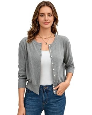 KoJooin Strickjacke Damen-Strickjacke Mit Rundhalsausschnitt, Langen Ärmeln Und Knopfleiste - Grau