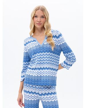 Passioni Pullover Strickpullover Mit Zick-Zack-Muster - Blau
