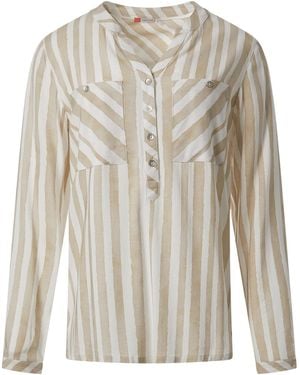 Timezone Langärmelige, Lange Oversize Bluse Henley - Weiß