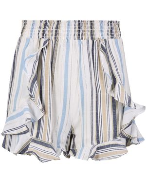 Apricot Shimmer Stripe Ruffle Mini Shorts - Weiß