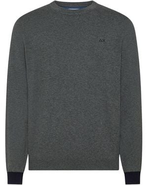 Sun 68 Pullover Dark Cotton And Wool Crewneck Sweater - Grau