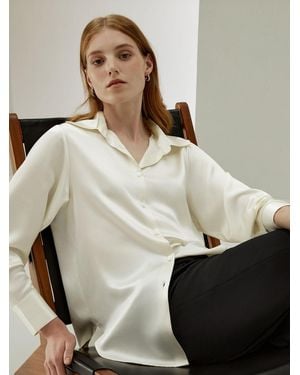 LILYSILK Bluse Übergroßes Seide Lotus Hemd - Weiß