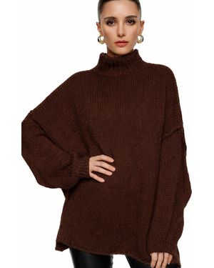 Worldclassca Oversizepullover Strickpullover Oversized Mit Stehkragen - Braun