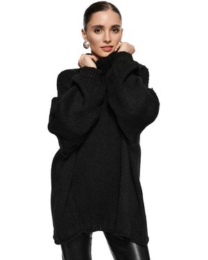 Worldclassca Oversizepullover Strickpullover Oversized Mit Stehkragen - Schwarz