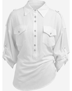 TorWeit Bluse Linen-Tencel Oversized Shirt With Back Waist Tie - Grau