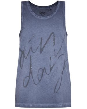 SOCCX Top Inside Oil Dyed Mit Print - Blau