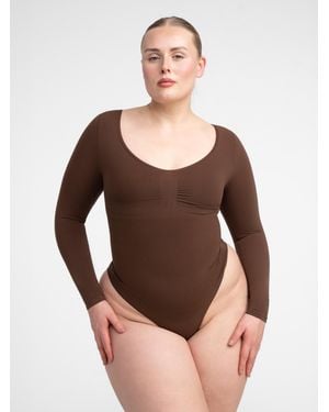 Cream Shapingbody Bodysuit Sculpting Shapewear Longsleeve Mit String - Braun
