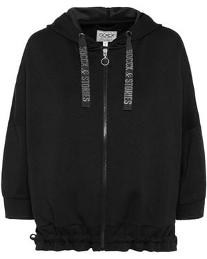 SOCCX Oversized Sweatjacke Mit Kapuze Und Raffung - Schwarz