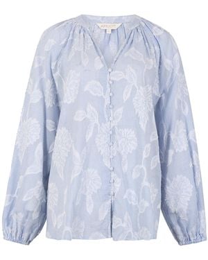 Apricot Embroidered Floral Stripe Blouse - Blau