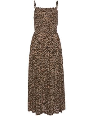 Buffalo Midikleid mit gesmoktem Oberteil und Animalprint, Leokleid, Sommerkleid - Natur
