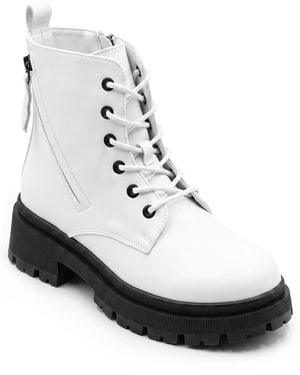 Lucky Z Ankle Boots Side Zip Lace Up Boots - Weiß
