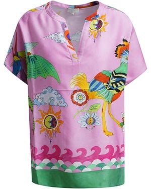Milano Italy Ärmelloses Blusen-Top Mit All Over Print - Pink