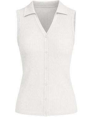 Arach&Cloz Sticktop Tanktop Damen Tank Top Ärmellos, Business Polotop Mit V-Ausschnitt - Weiß