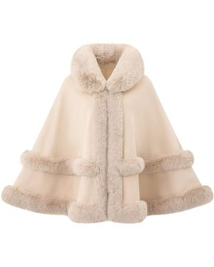MAGICSHE Cape Winter Cape Poncho Mit Kunstfell - Natur