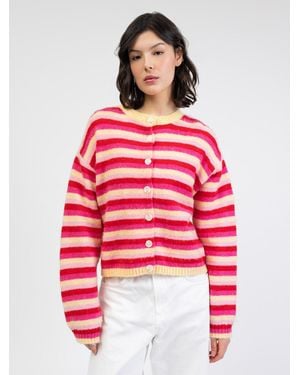BROKE + SCHÖN Broke Schön Strickjacke Gestreifte Strickjacke Mit Rundhalsausschnitt - Rot