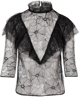 AVENUE No.29 Avenue N29 Bluse Sheer Floral Lace Ruffle Blouse - Grau