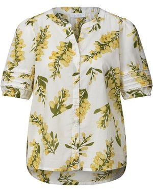STREET ONE STUDIO Kurzarm Bluse Mit Split Neck Und Print - Mettallic