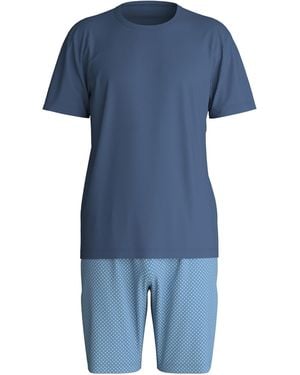 CALIDA Pyjama Kurz Cotton Special - Blau