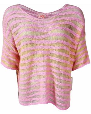 LIKS. Munich Pullover Oversize Strickpullover Mohair Baumwollmix Gestreift - Pink