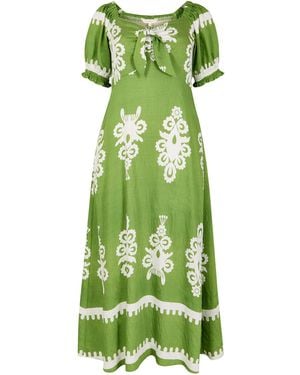 Apricot Folk Floral Print Midi Dress - Grün