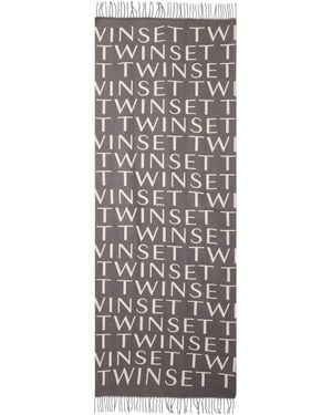 Twinset Tuch Logo Scarf With Fringe - Grau