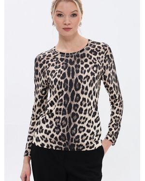 Passioni Pullover Rundhalspullover Mit Leoprint - Grau
