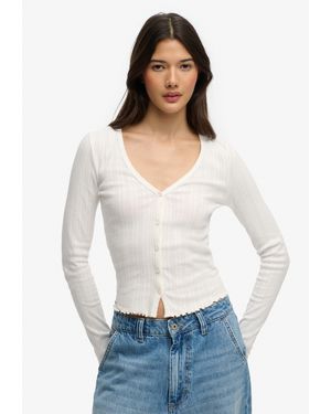 Superdry & Co Strickjacke Athletic Essential Pointelle - Weiß