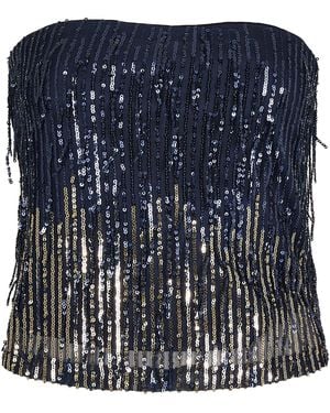 Apricot Fringe Sequin Bandeau Crop Top - Blau