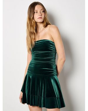 Apricot Velvet Bandeau Mini Dress - Grün