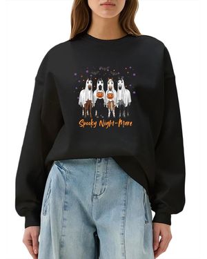 GORHEY Oversizepullover Pullover With Horse Print, Loose Fleece Pullover For Halloween - Schwarz