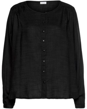 Buffalo Schlupfbluse mit Knopfleiste, Basic, Langarmbluse - Schwarz