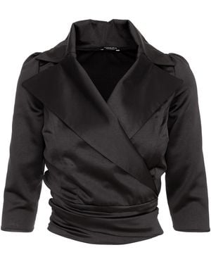 AVENUE No.29 Avenue N29 Bluse Satin Lapel Wrap Blouse With Bow - Schwarz