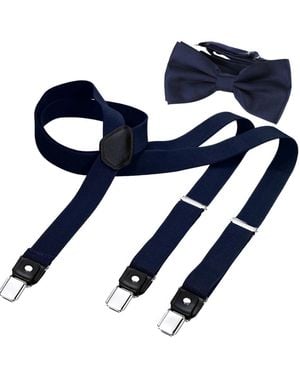 DonDon Hosenträger Hosenträger 2,5 Cm Breit Und Fliege Handgefertigt Für Hochzeit, Party, Smoking, Braun - Blau