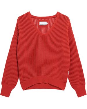 ARMEDANGELS Strickpullover Rabeaa Crochet Lino - Rot
