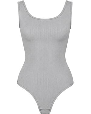 cfab Body Ribbed Tank Sculpting Bodysuit With String - Grau