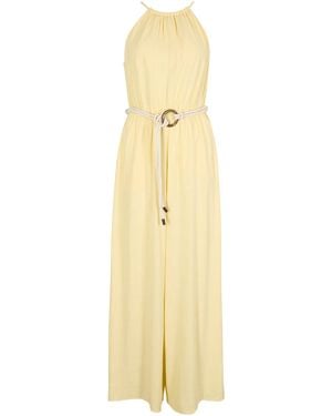 Apricot Cotton Blend Wide-Leg Jumpsuit - Mettallic