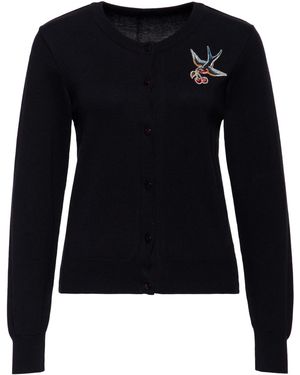 Queen Kerosin Strickjacke Swallow And Cherry - Blau