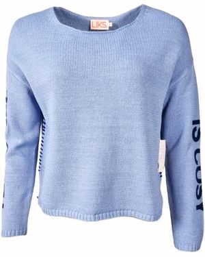 LIKS. Munich Pullover Strickpullover Baumwolle Leinen Mit Flockprint - Blau