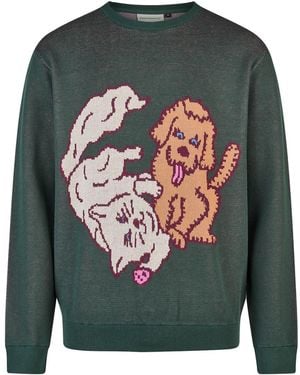 CLEPTOMANICX Pullover Cat & Dog - Grün