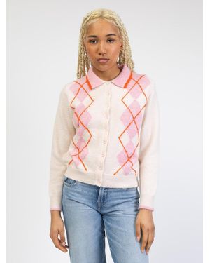 BROKE + SCHÖN Broke Schön Strickjacke Strickjacke Mit Argyle Muster - Weiß