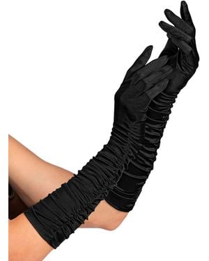 Dirndline Fingerhandschuhe Satin-Handschuhe - Schwarz