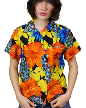 King Kameha Bluse Pineapple Hibiscus Line - Orange